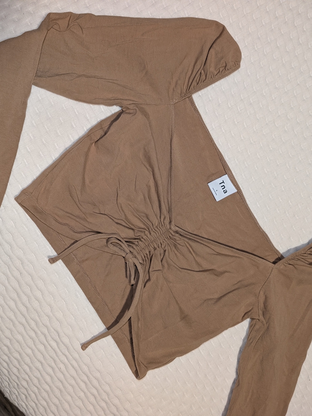 TNA Brown Drawstring Long Sleeve Crop Top